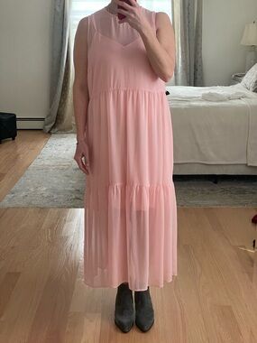 Women’s Sleeveless baby Pink sheer Dress